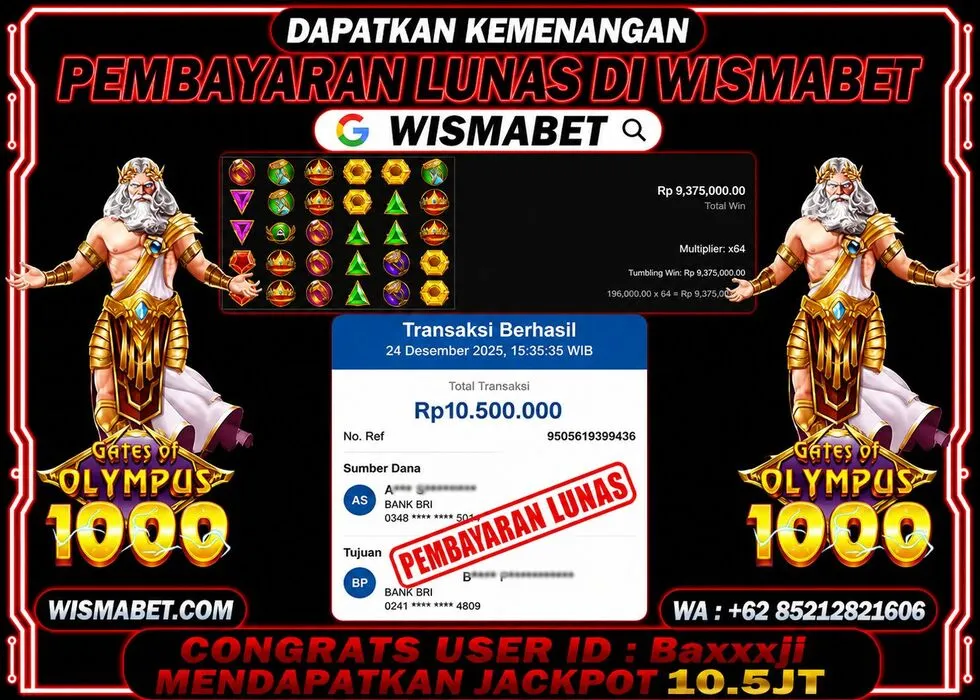 BUKTI KEMENANGAN Gates of Olympus 1000 Rp10,500,000- LUNAS