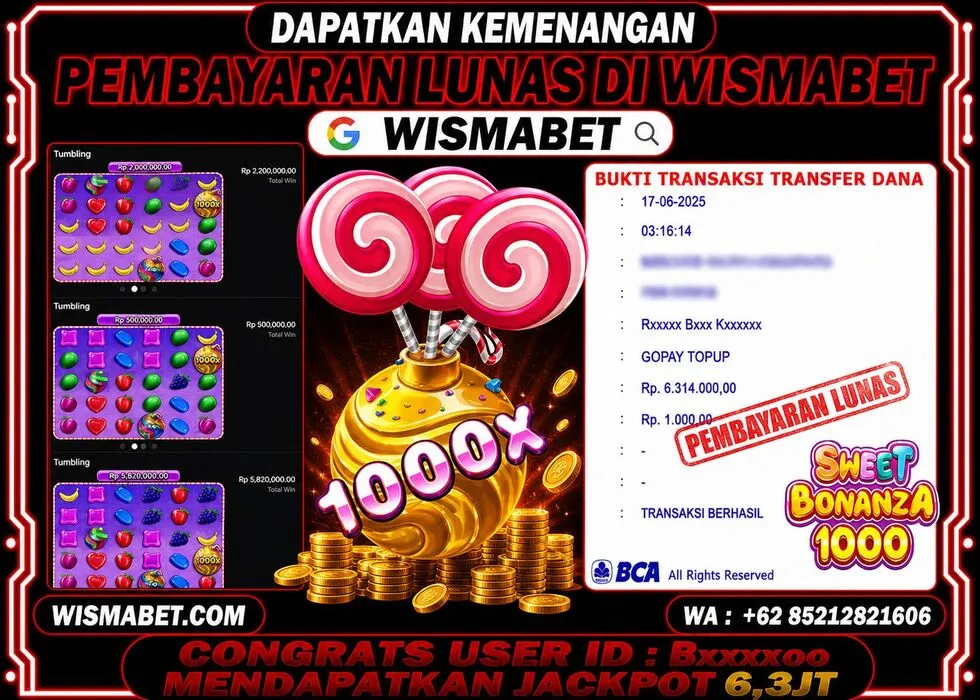 BUKTI KEMENANGAN Sweet Bonanza 1000 Rp6,300,000- LUNAS
