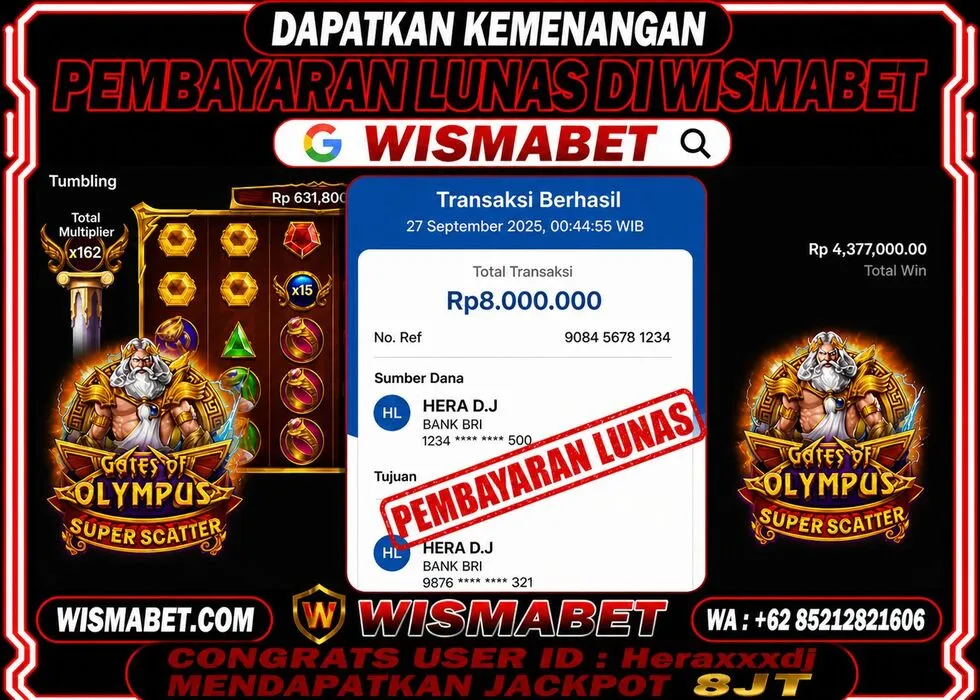 Wismabet - BUKTI KEMENANGAN Gates Of Olympus Superscatter Rp8,000,000,- LUNAS