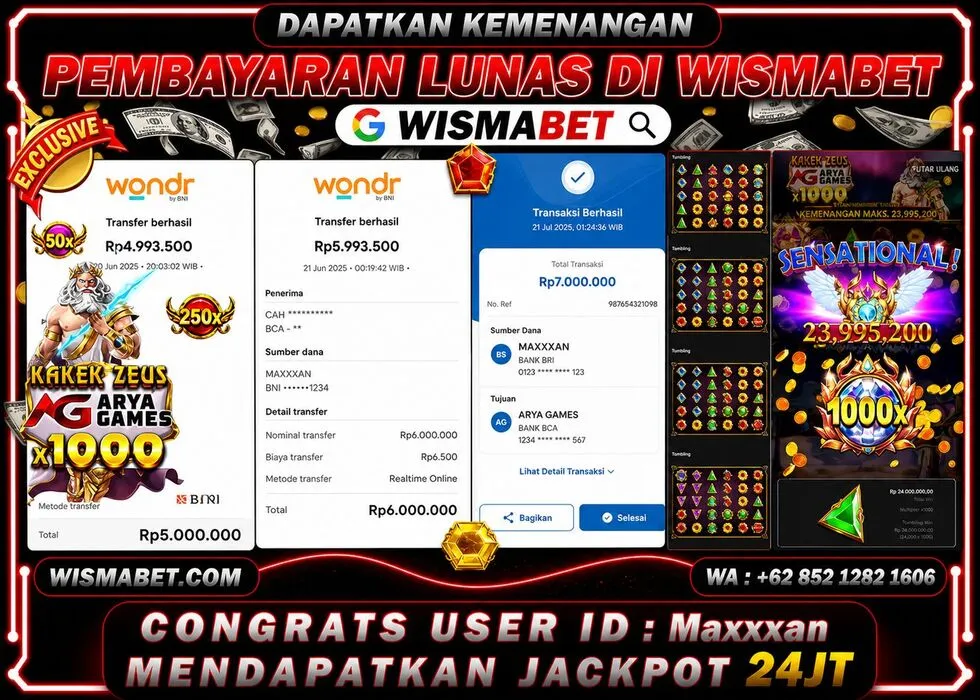 Wismabet - BUKTI KEMENANGAN KAKEK ZEUS x1000 ARYA GAMES Rp24,000,000,- LUNAS