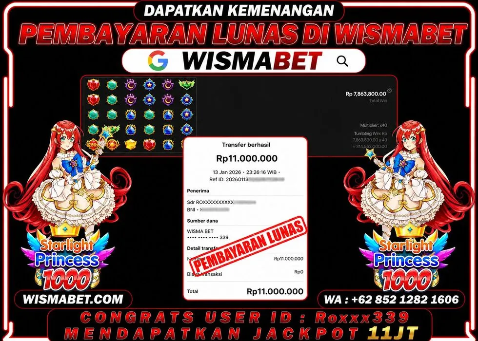 Wismabet - BUKTI KEMENANGAN Starlight Princess 1000 Rp11,000,000,- LUNAS