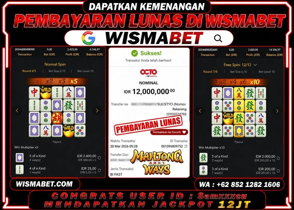Wismabet - BUKTI KEMENANGAN Mahjong Ways Rp12,000,000,- LUNAS