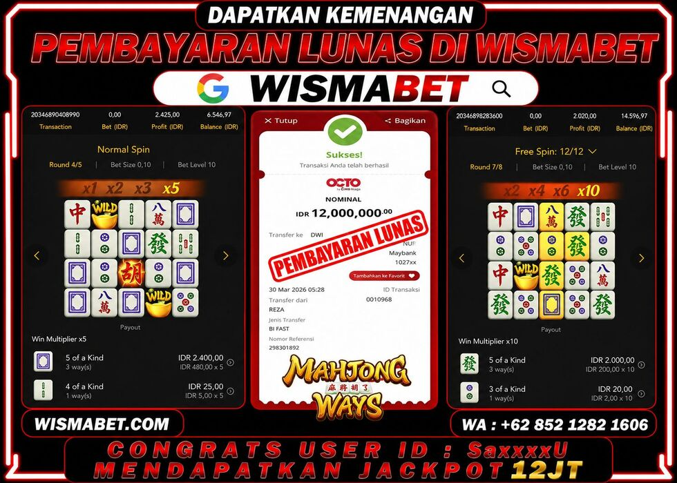 Wismabet - BUKTI KEMENANGAN Mahjong Ways Rp10,000,000,- LUNAS