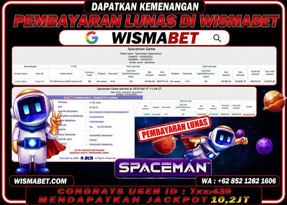 BUKTI KEMENANGAN Spaceman Rp10,200,000- LUNAS