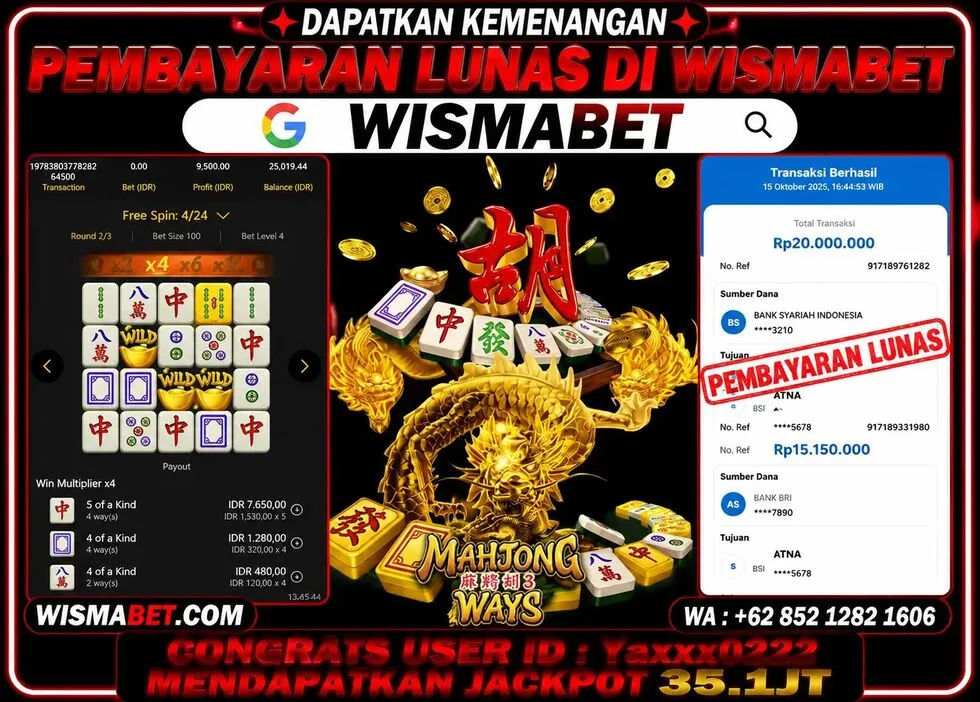 Wismabet - BUKTI KEMENANGAN Mahjong Ways Rp35,200,000,- LUNAS