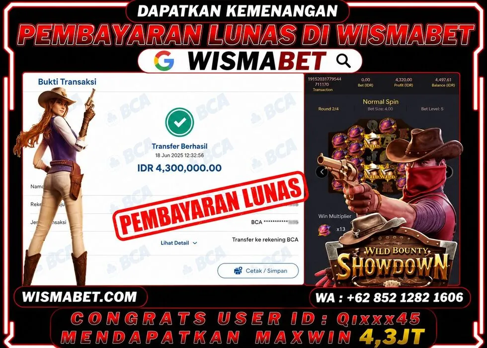 BUKTI KEMENANGAN Wild bounty showdown Rp4,300,000- LUNAS
