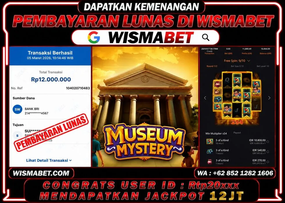 Wismabet - BUKTI KEMENANGAN Museum Wonders Rp12,000,000,- LUNAS