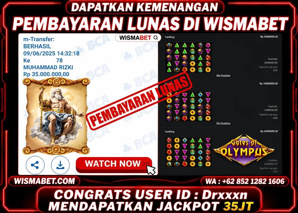 Wismabet - BUKTI KEMENANGAN Gates of Olympus Rp35,000,000,- LUNAS