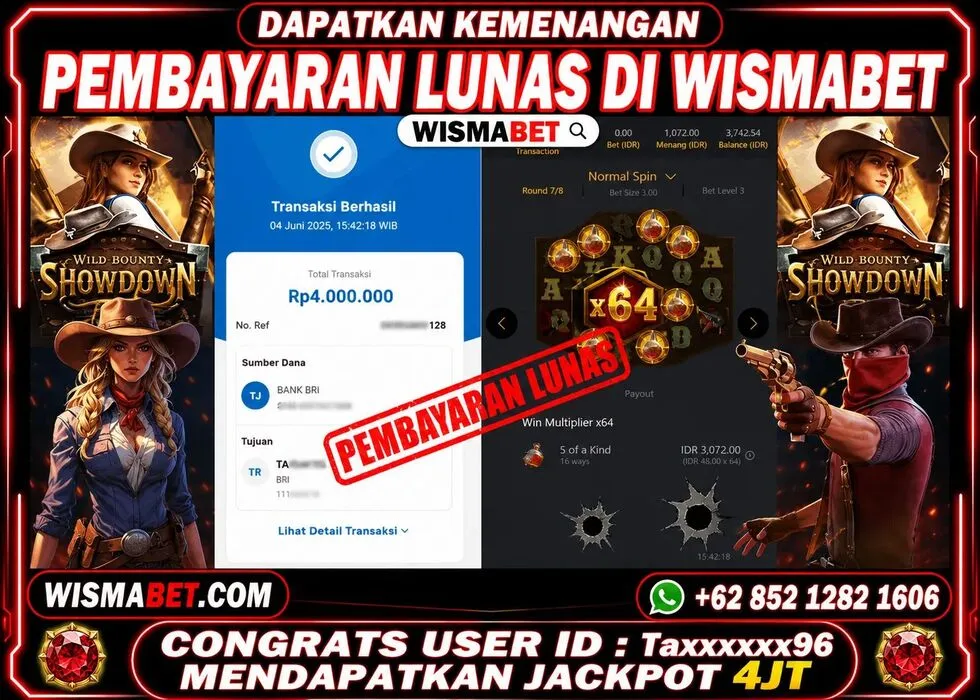 Wismabet - BUKTI KEMENANGAN Wild Bounty Showdown Rp4,000,000,- LUNAS