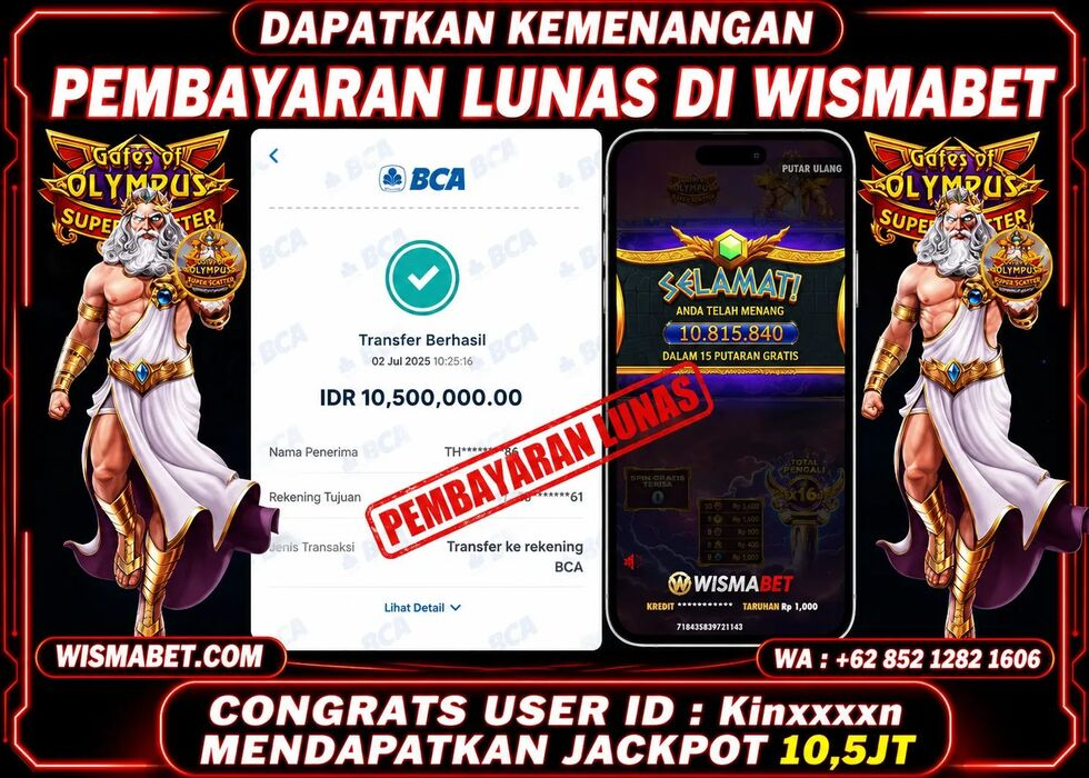 Wismabet - BUKTI KEMENANGAN Gates of Olympus Super Scatter Rp10,500,000,- LUNAS